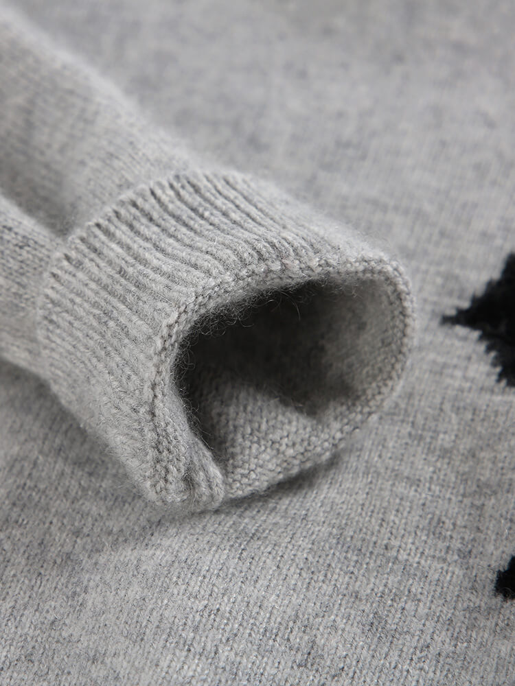 Kids Cute Gray Cashmere Sweater with Two Dogs Pattern